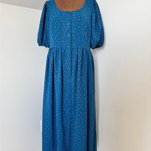 Elegant Blue Button-Down Maxi Dress